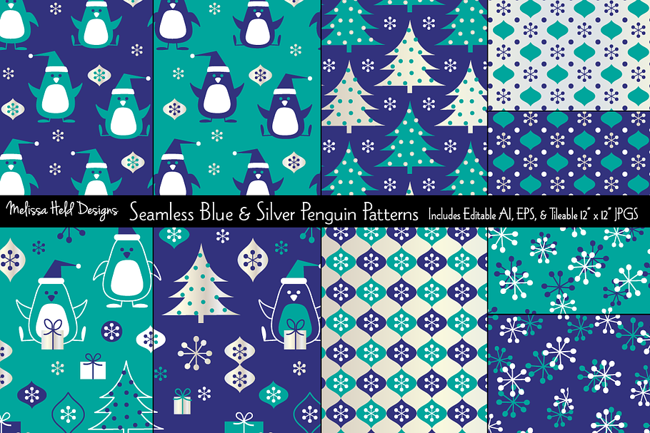 Blue & Silver Penguin Patterns