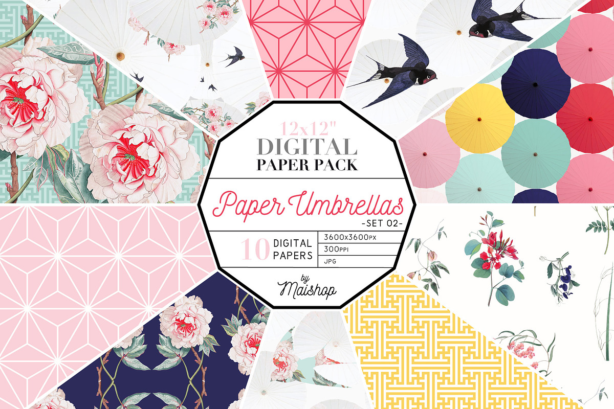 Digital Paper - Paper Umbrellas 02 in Patterns - product preview 8