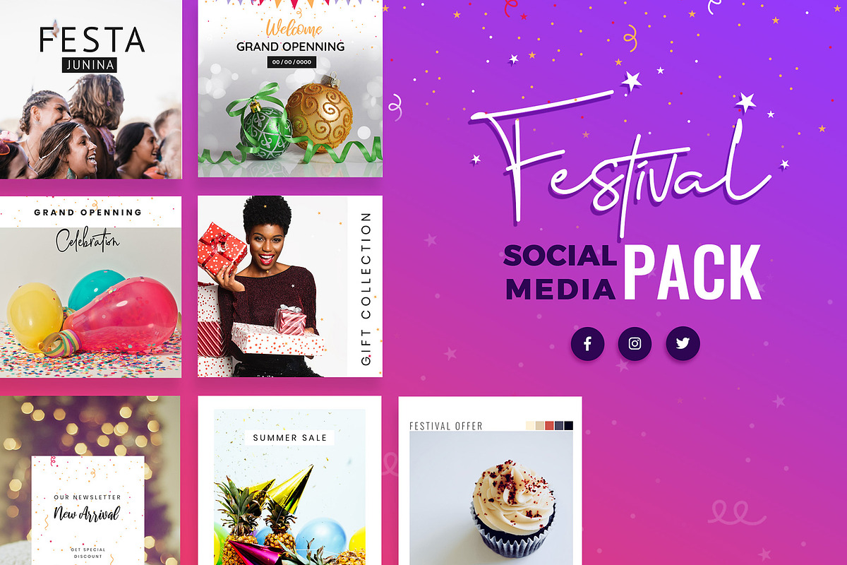Festival Season Social Media Templat in UI Kits and Libraries - product preview 8