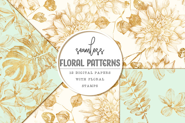 Gold floral seamless patterns
