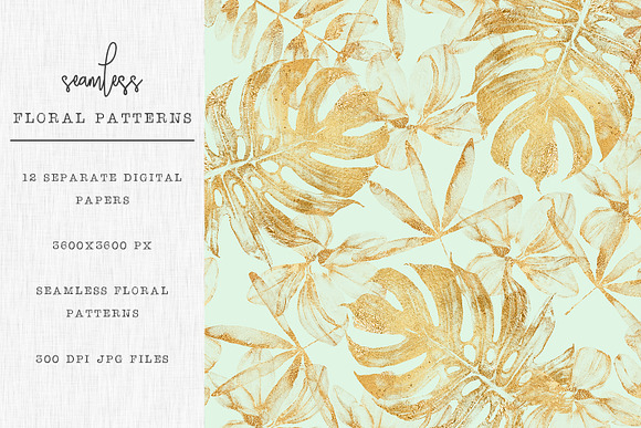 Gold floral seamless patterns in Patterns - product preview 1