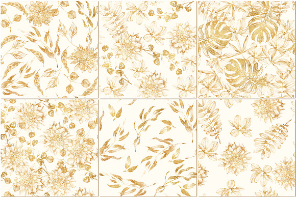 Gold floral seamless patterns in Patterns - product preview 2