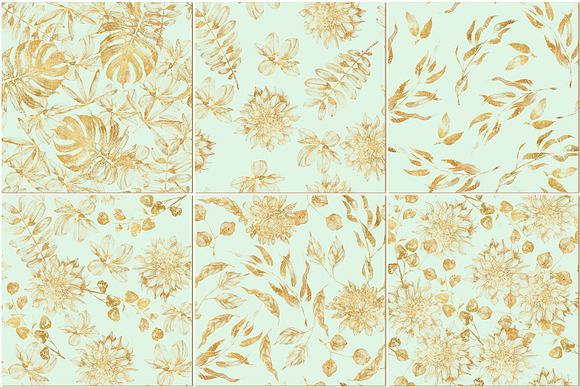 Gold floral seamless patterns in Patterns - product preview 3