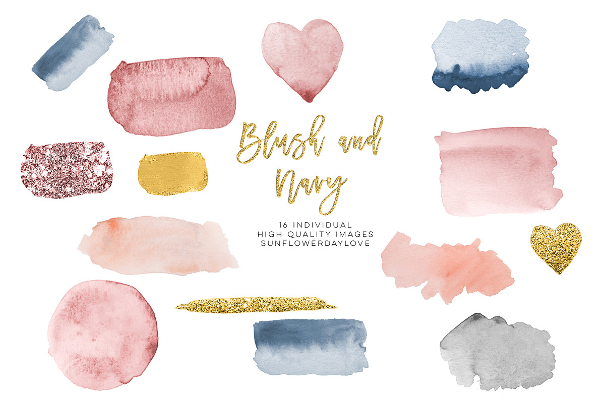 Blue pink Watercolor brush strokes in Illustrations - product preview 8