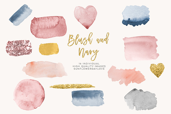 Blue pink Watercolor brush strokes in Illustrations - product preview 1