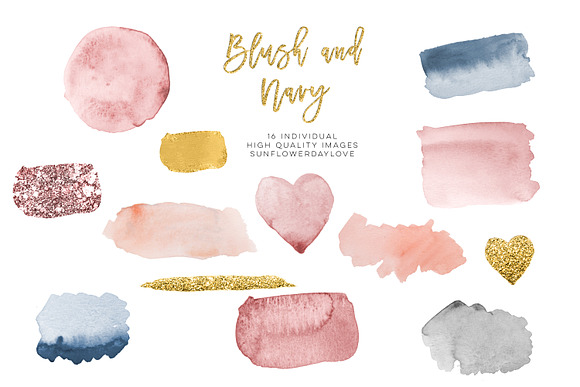 Blue pink Watercolor brush strokes in Illustrations - product preview 2