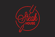 Steak house logo. Round linear logo