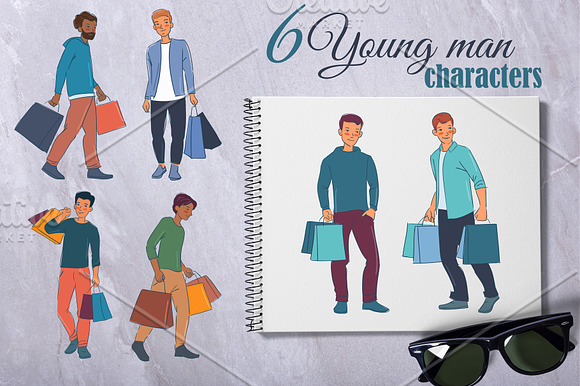 Smiling people with shopping bags in Illustrations - product preview 2