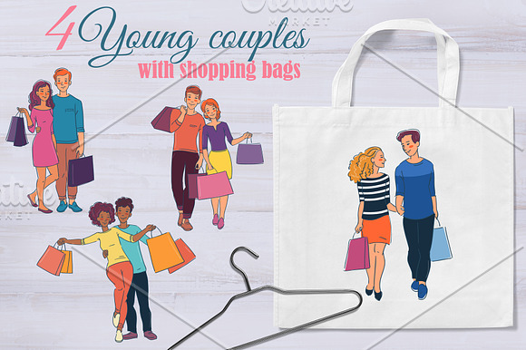 Smiling people with shopping bags in Illustrations - product preview 3