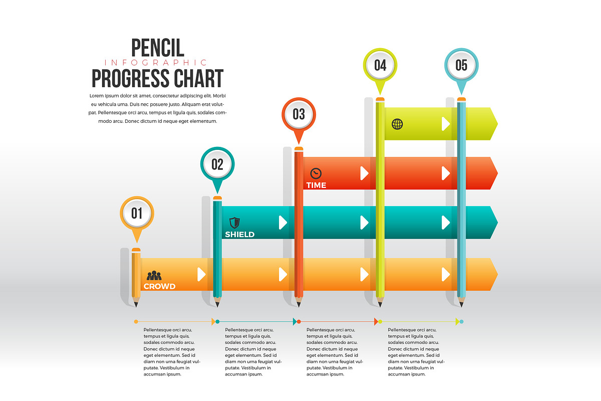 Pencil Progress Chart Infographic in Web Elements - product preview 8