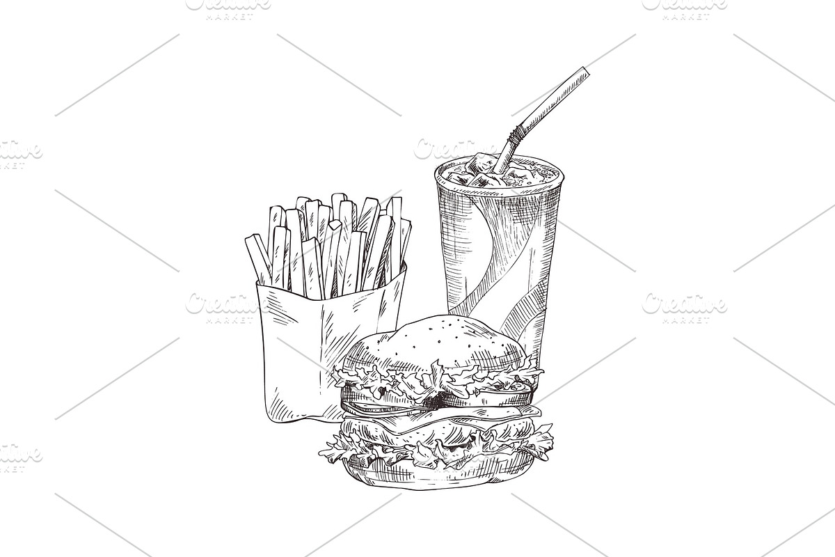 Hamburger and Soft Drink Set Vector in Illustrations - product preview 8