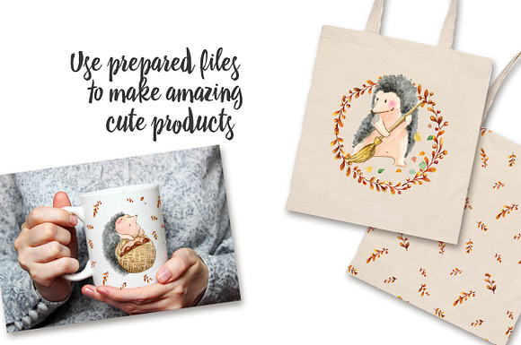Warm autumn with cute hedgehogs in Illustrations - product preview 2
