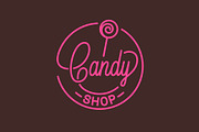 Candy shop logo. Round linear logo.