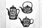 Watercolor Tea pot silhouettes