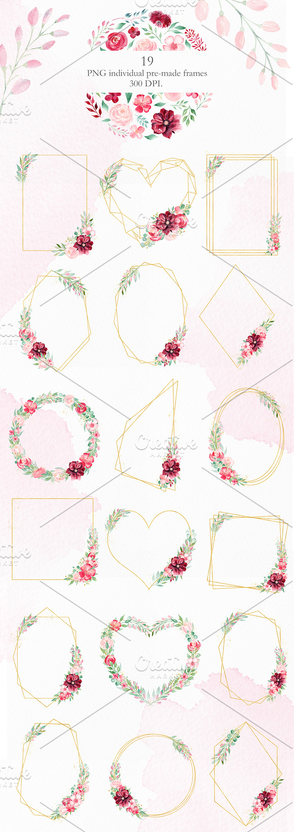 Watercolor Burgundy Floral Set in Illustrations - product preview 2