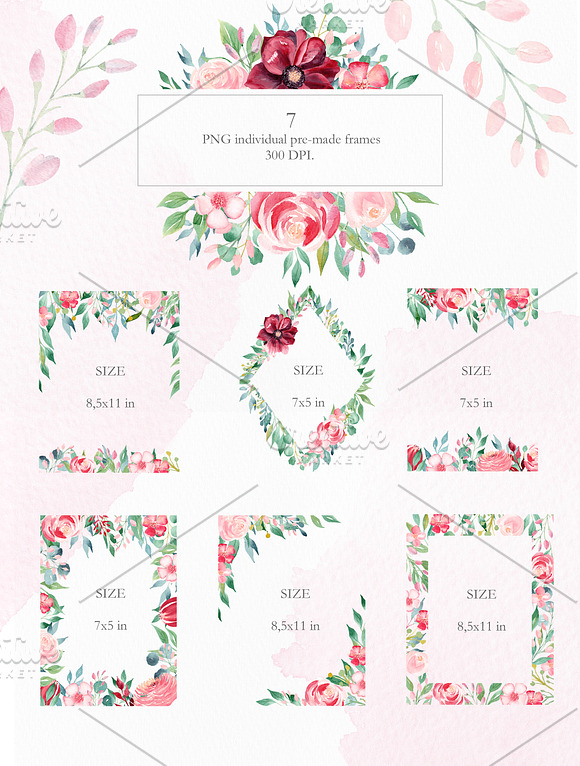 Watercolor Burgundy Floral Set in Illustrations - product preview 8