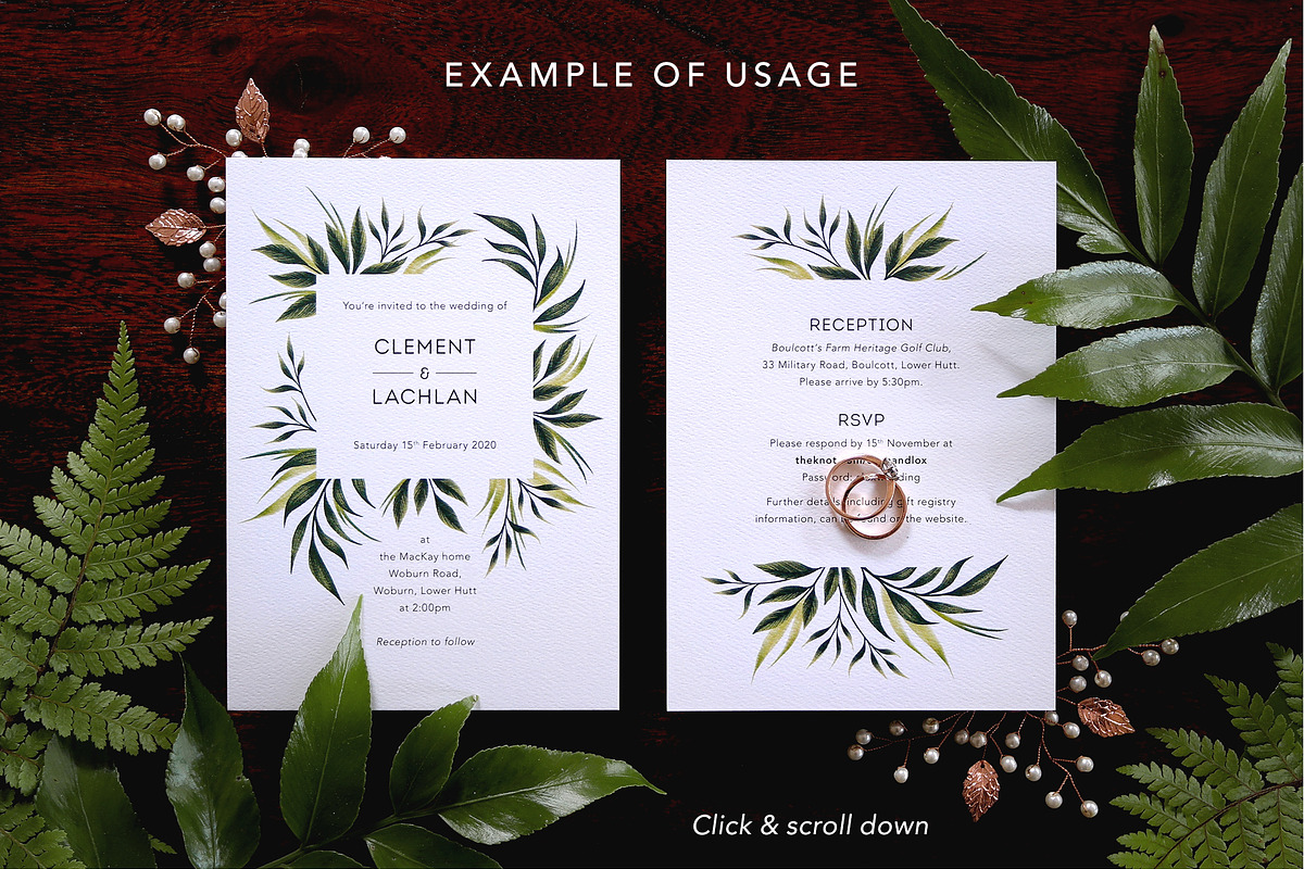 Greenery Foliage & Invite layouts in Illustrations - product preview 8