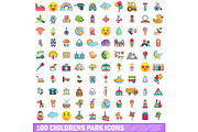100 childrens park icons set
