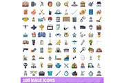 100 male icons set, cartoon style