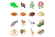 South Africa travel icons set