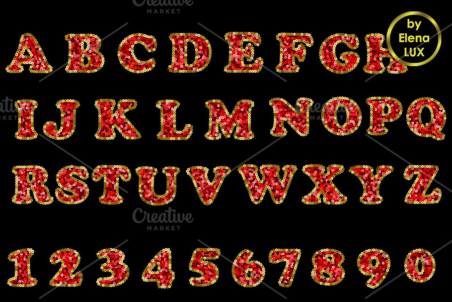 Sequin Red and Gold Alphabet