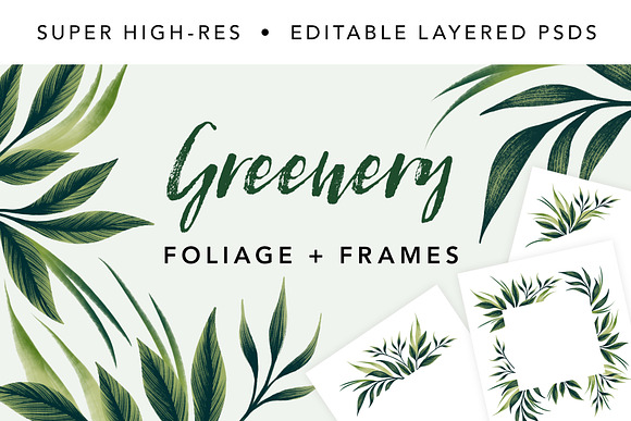 Greenery Foliage & Invite layouts in Illustrations - product preview 1