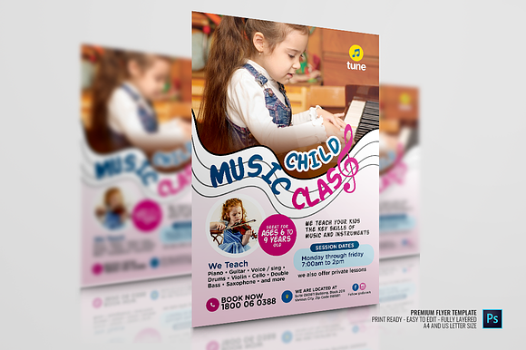 Music Class for Children Flyer in Flyer Templates - product preview 3