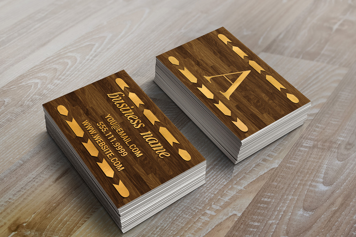 Wood & Gold Foil Arrow Business Card in Business Card Templates - product preview 8
