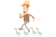 Farmer and his Band of duck