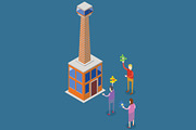 isometric people entering a tower