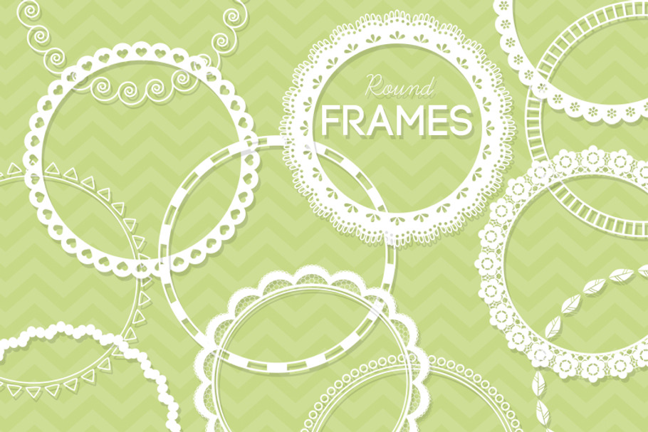 12 Round Lace Frames Clip Art II