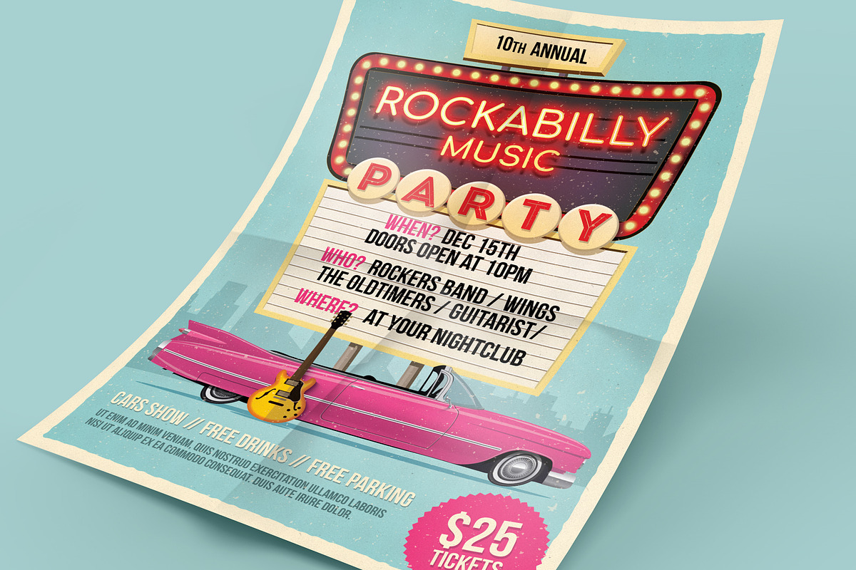 Rockabilly Music Party Flyer in Flyer Templates - product preview 8