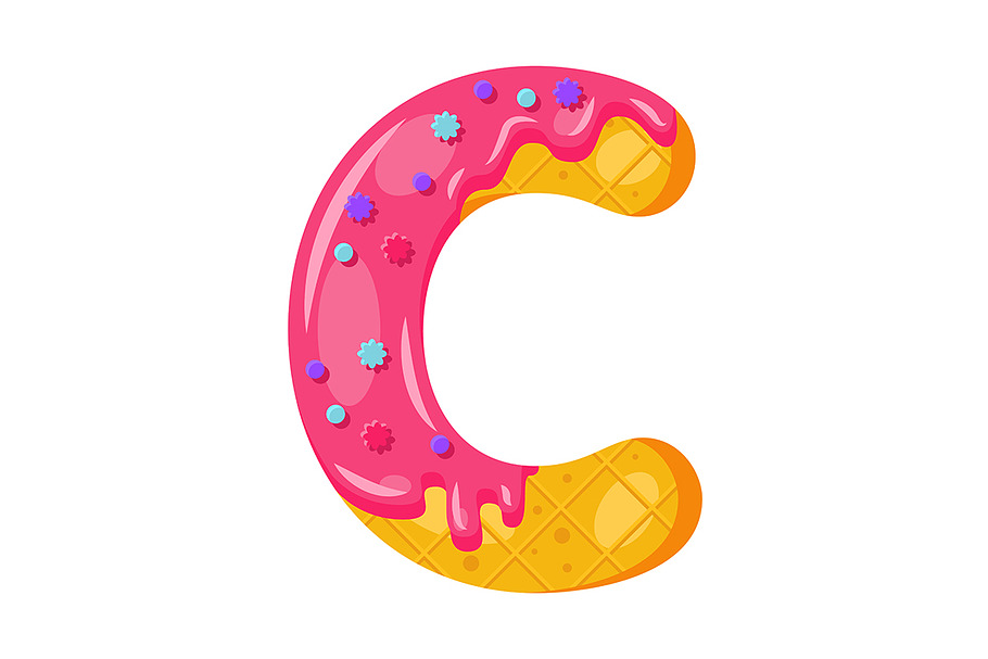 Donut cartoon C letter illustration in Add-Ons - product preview 8