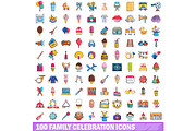 100 family celebration icons set