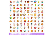 100 favorite food icons set, cartoon