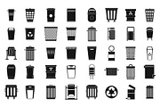 Garbage can icon set, simple style