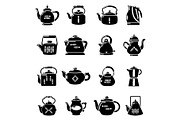 Teapot icons set, simple style
