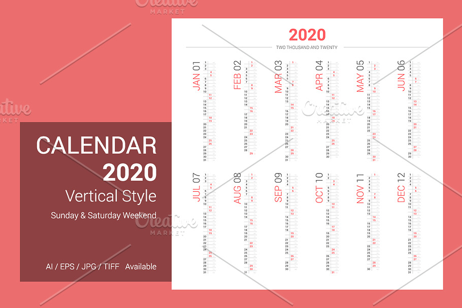 Calendar 2020 Vertical Design