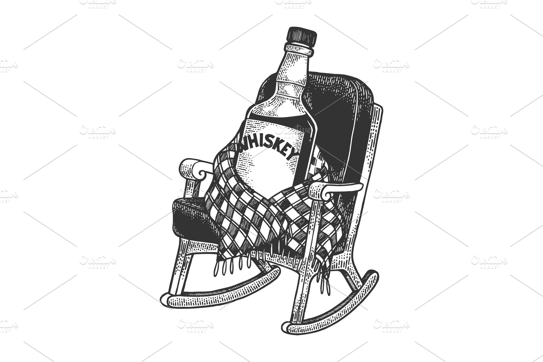 Whiskey In Rocking Chair Sketch Custom Designed Illustrations