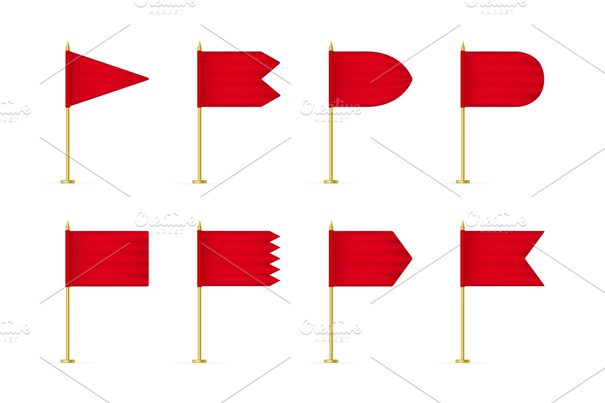 Set of vector red 3d flag mockup. in Textures - product preview 8