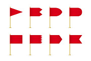 Set of vector red 3d flag mockup.