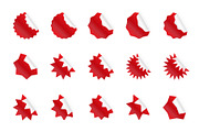 Red geometric starburst sticker set.