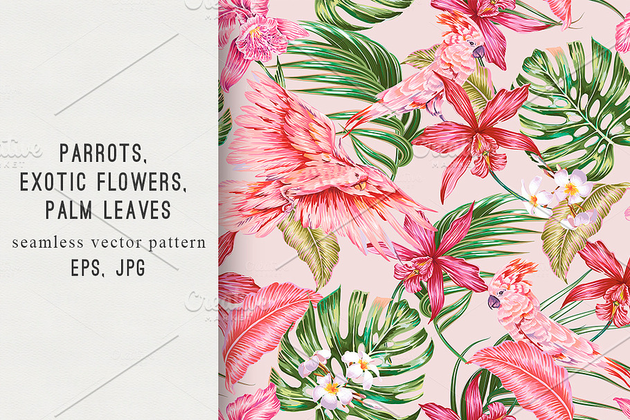 Tropical leaves,flowers,bird pattern in Patterns - product preview 8