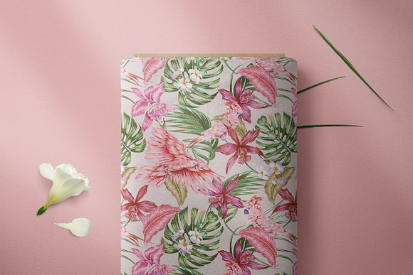 Tropical leaves,flowers,bird pattern in Patterns - product preview 1