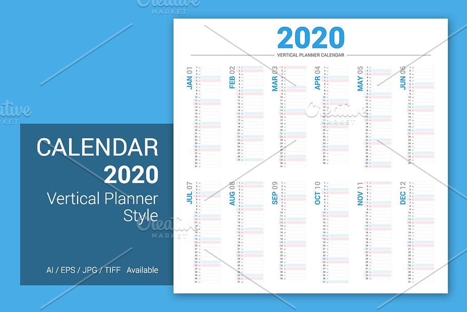Calendar2020 Vertical Planner Design in Stationery Templates - product preview 8