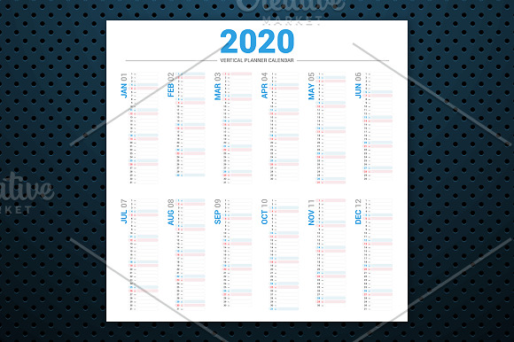 Calendar2020 Vertical Planner Design in Stationery Templates - product preview 3