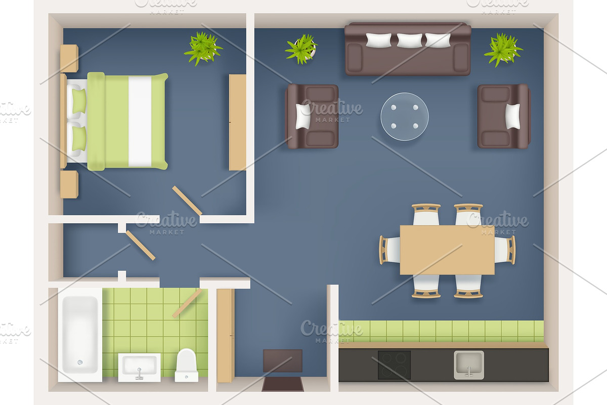 Interior plan top view. Realistic in Graphics - product preview 8