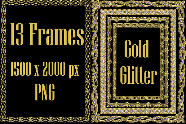 13 Gold Glitter Frames clipart