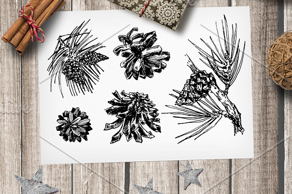 Christmas set. Engraving style in Illustrations - product preview 3