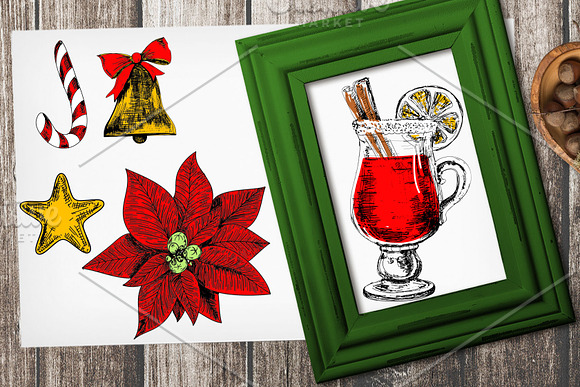 Christmas set. Engraving style in Illustrations - product preview 6